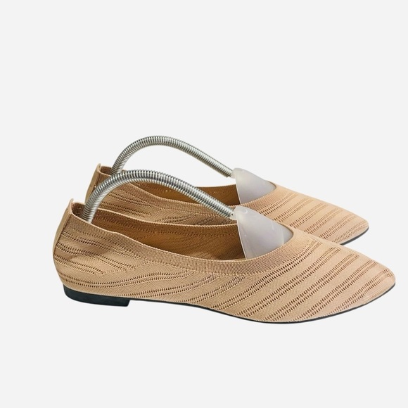 Casual Pointed Toe Fly Woven Striped Shallow Mouth Flat Bottom Khaki Sz 9.5 - Picture 5 of 11